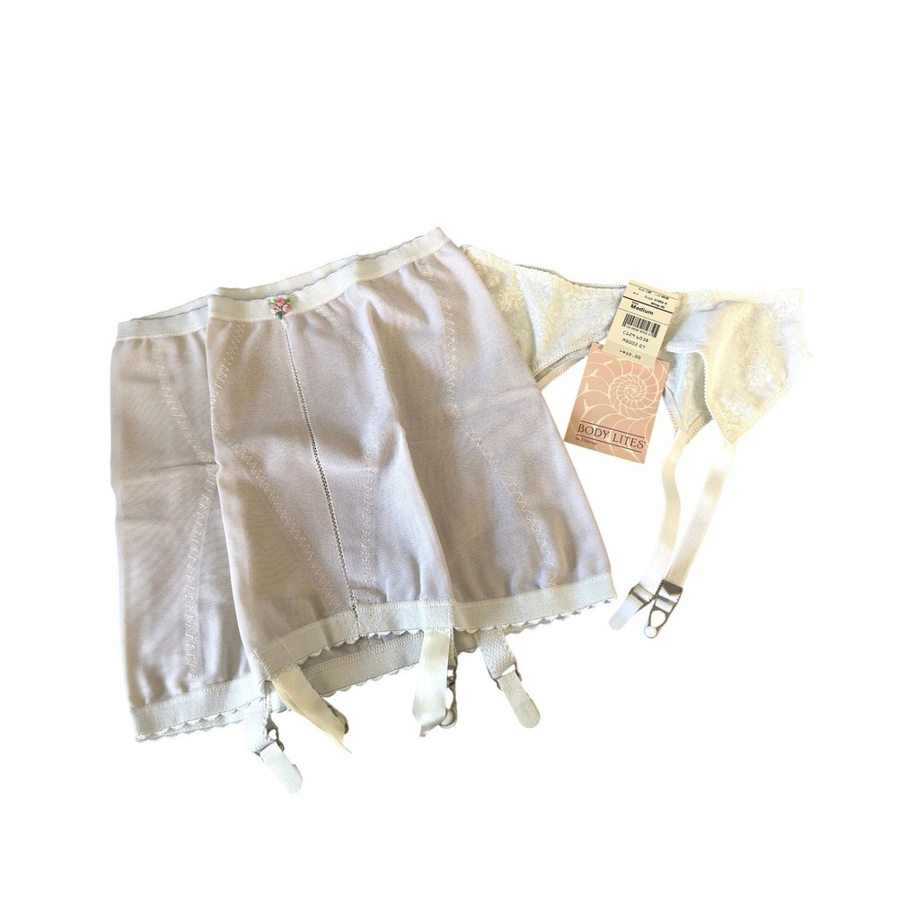 Vintage Body Lites JCPenney White Lace Garter Belt & Girdle Set NWT Medium JS - Picture 1 of 10